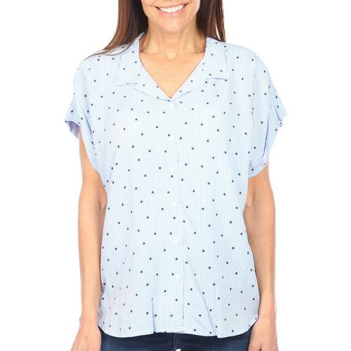 Blue Sol Womens Button Down Collared Short Sleeve