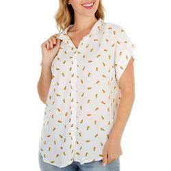 Per Se Womens All-Over Pineapples Button Down Collared Top