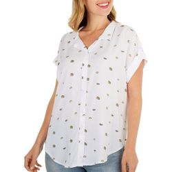 Per Se Womens All-Over Lemons Button Down Collared Top