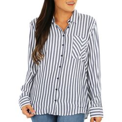 Womens Striped Button Down Long Sleeve Top
