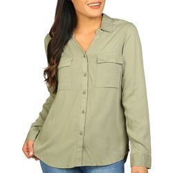 Womens Blue Sol Button Down Long Sleeve Top