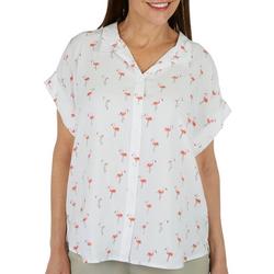 Womens Flamingo Print  Short Sleeve Top