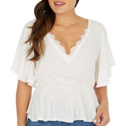 Made With Love Womens Lace V-Neck Short Sleeve Top