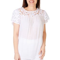 Womens Solid Lace Short Sleeve Top