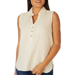 Studio West Womens Solid Double Weave Sleeveless Top