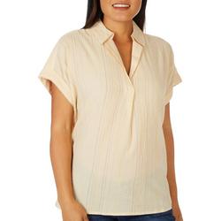 Womens Striped Textured Popover Short Sleeve Top