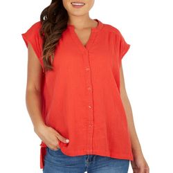 Studio West Womens Solid Button Down Sleeveless Top