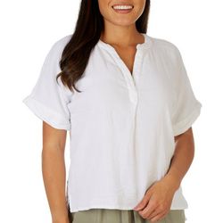 Studio West Womens Solid Cotton V-Neck Short Sleeve Top