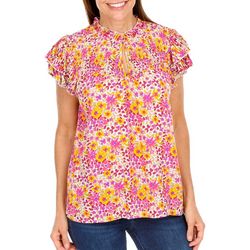 Womens Pleated Double Layer Smocked Short Sleeve Top