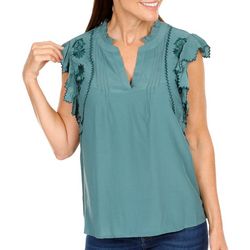 Democracy Womens Embroidered Flutter Top