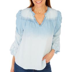 Democracy Womens Scallop Embroidered Sleeve Woven Top