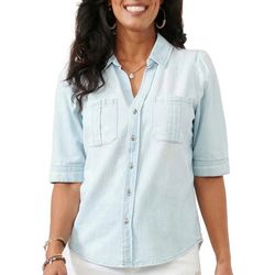 Democracy Womens Button Down Puff 3/4 Sleeve Top