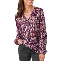 Womens Jacquard Braided V-Neck Woven Top