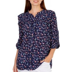 Democracy Womens Butterfly Smocked 3/4 Sleeve Top