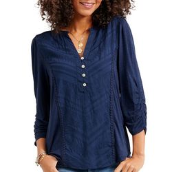 Democracy Womens Solid Ruched 3/4 Sleeve Top