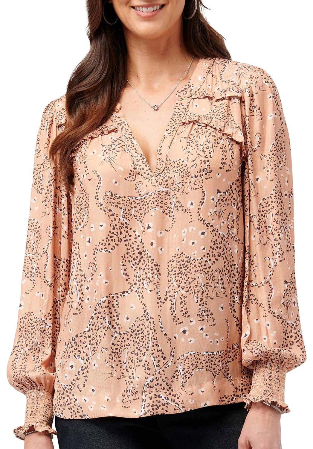Womens Cheetah Print Long Sleeve Woven Top