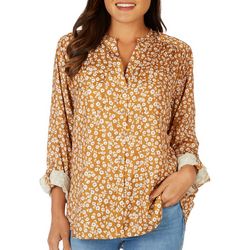Democracy Womens Floral Button Down Long Sleeve Top