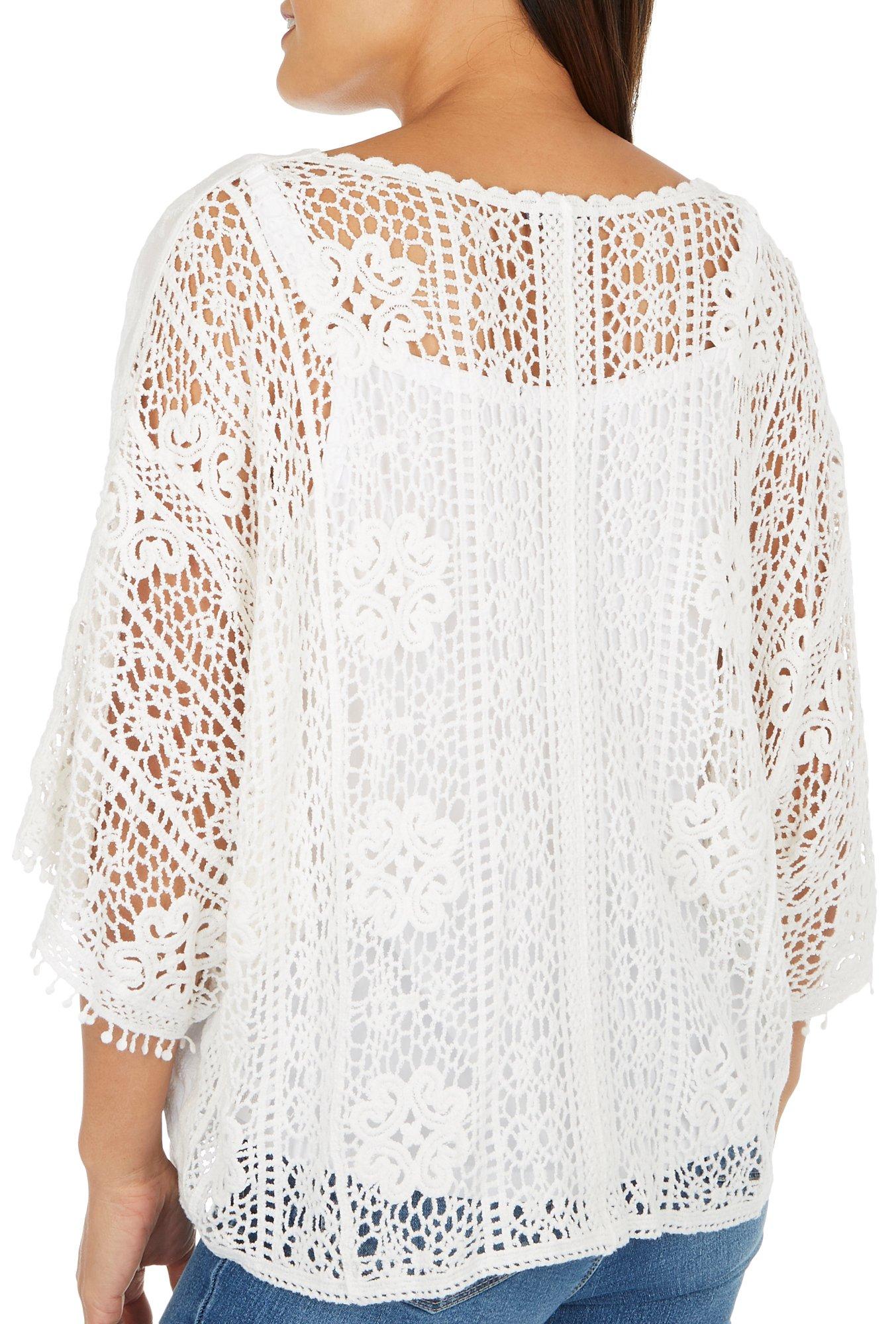 Democracy Womens Solid Crochet Embellished Flare Sleeve Top 39 (US 8