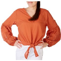 Womens Tie-Front Eyelet Blouse