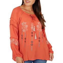 Liv Womens Solid Embroidered Long Sleeve Top