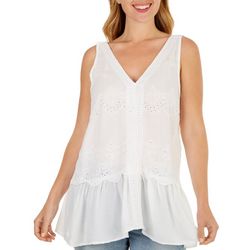 Forgotten Grace Womens Solid Eyelet Lace Sleeveless Top