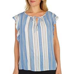 Como Vintage Womens Striped Tie Front Ruffle Sleeve Top