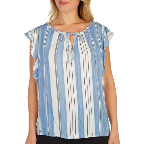 Como Vintage Womens Striped Tie Front Ruffle Sleeve