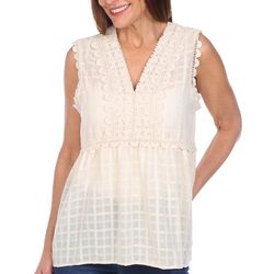 Max Studio Womens Lace Solid Textured Sleeveless Top