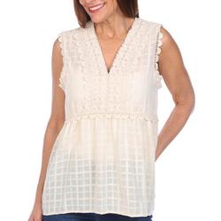 Womens Lace Solid Textured Sleeveless Top