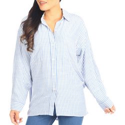 Max Studio Womens Striped Button Down Long Sleeve Top