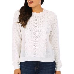 Blue Sol Womens Lace Embellished Texture Long Sleeve Sweater