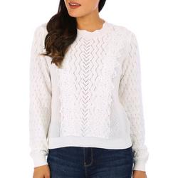 Womens Lace Embellished Texture Long Sleeve Sweater