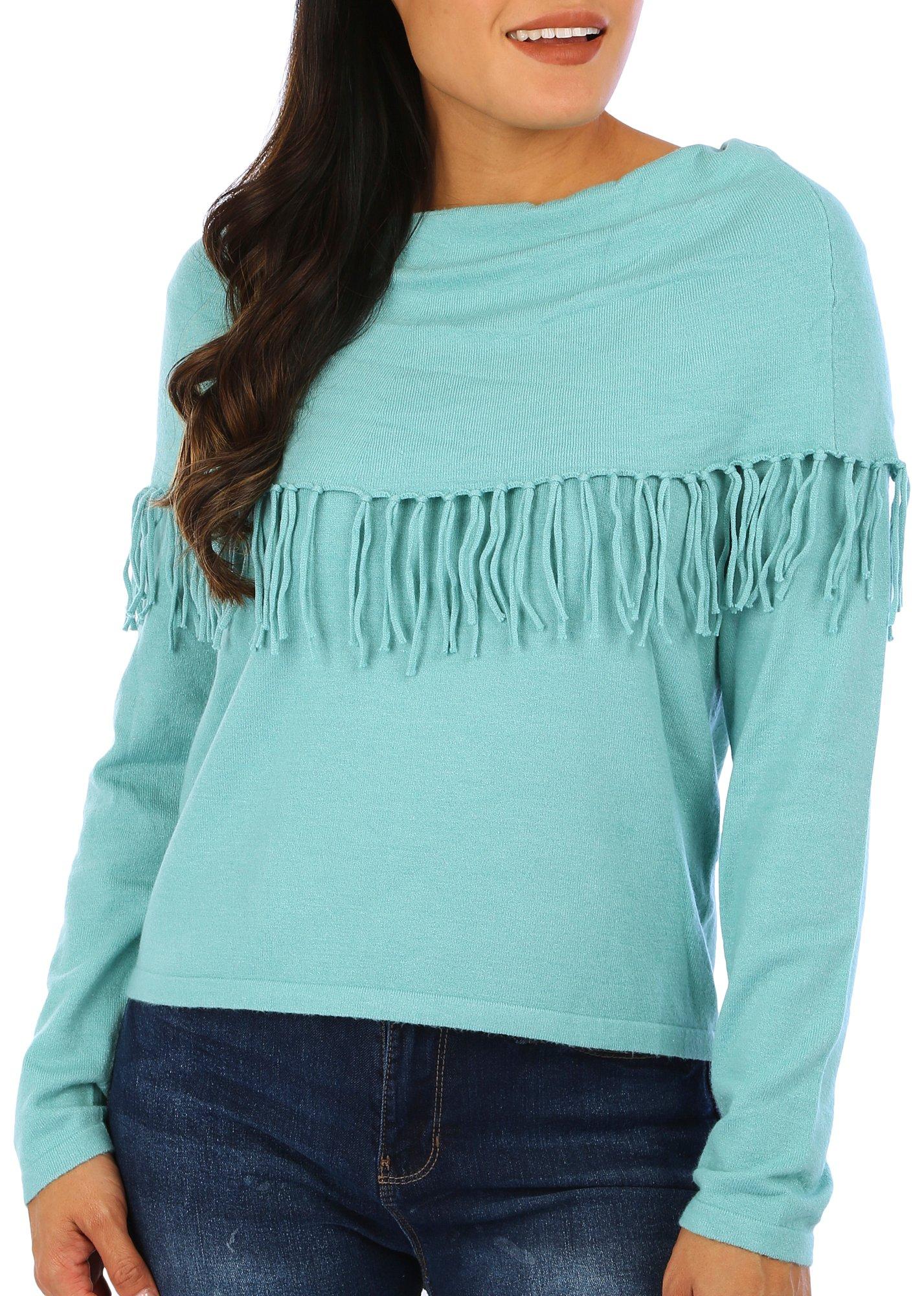 Womens Embellished Cowl Neck Long Sleeve Sweater