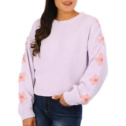 Womens Embroidered Crew Neck Long Sleeve Sweater