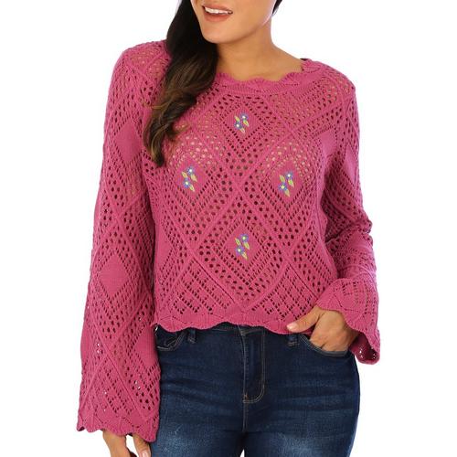 Bunulu Womens Crochet Bell Sleeve Fashion Sweater