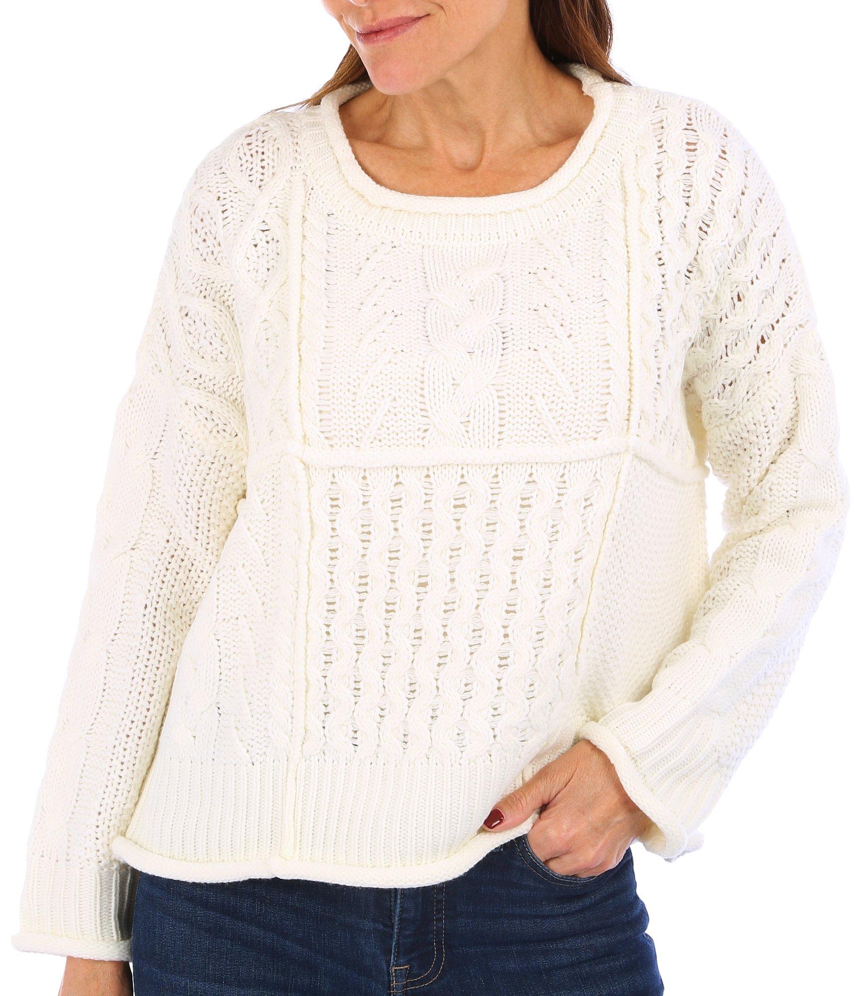 Womens Mix Knit Crew Sweater