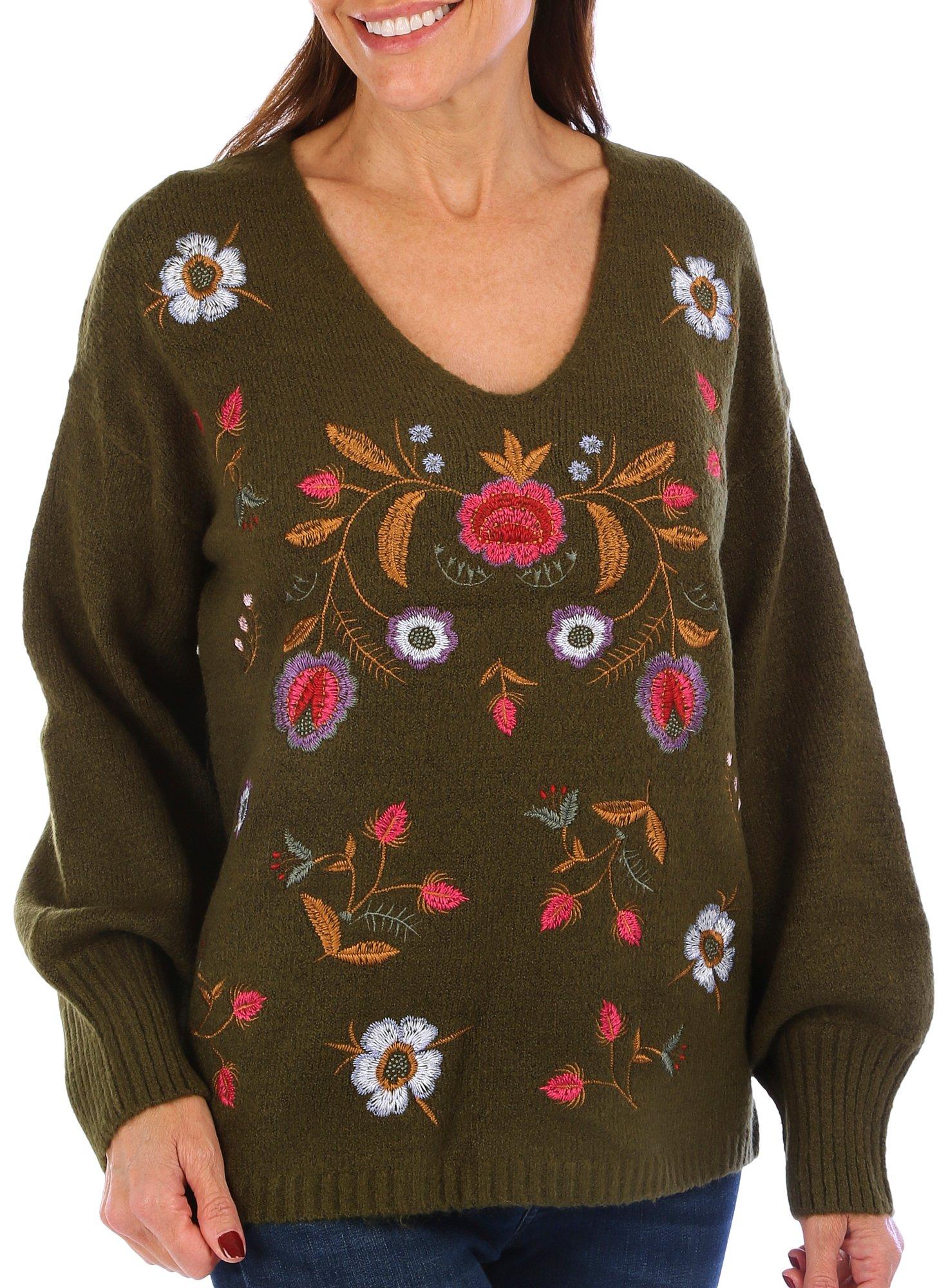 Womens Embroidered Embellished Sweater