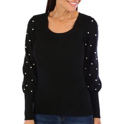 Blue Sol Womens Pearl Embellished Long Sleeve Sweater