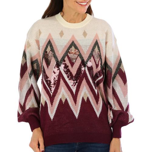 Blue Sol Womens Sequin Geometric Print Pull Over