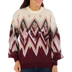 Womens Sequin Geometric Print Pull Over Sweater