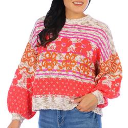 Womens Floral Crew Neck Long Sleeve Sweater