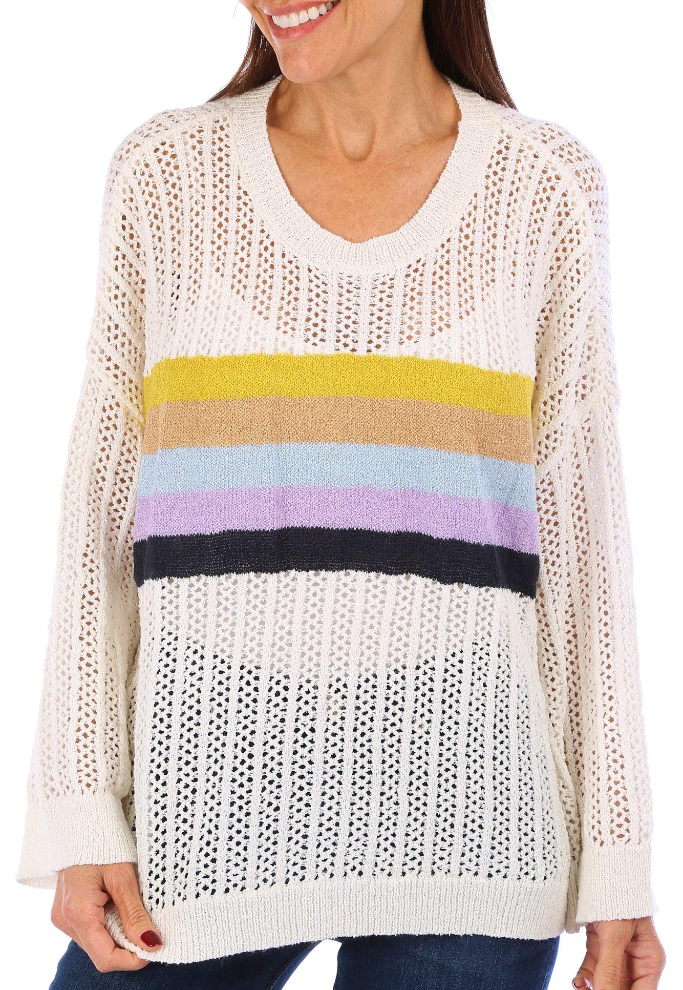 Bunulu Womens Open Wave Stripe Fashion Sweater