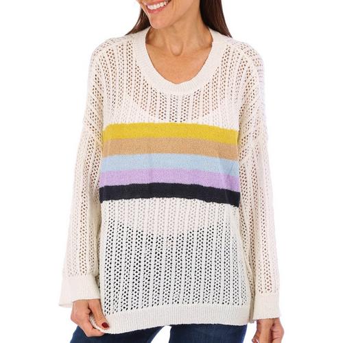 Bunulu Womens Open Wave Stripe Fashion Sweater