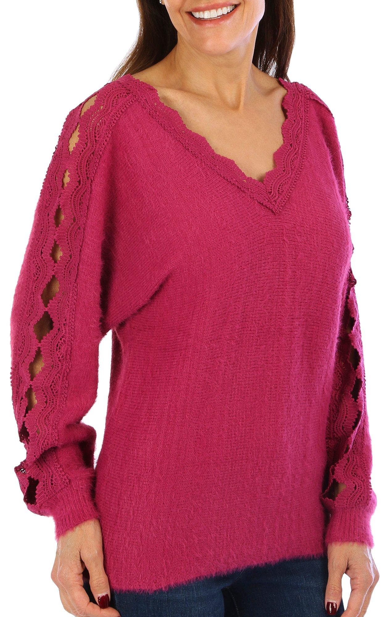 Womens Open Lace Long Sleeve Sweater