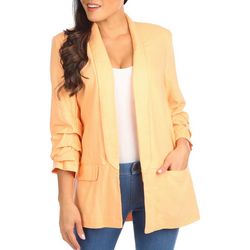 Blue Sol Womens 3/4 Ruched Sleeve Solid Crepe Blazer