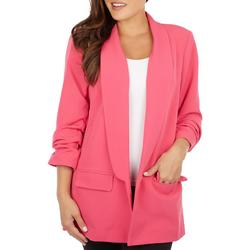 Scarlett Womens Solid 3/4 Ruched Sleeve Crepe Blazer