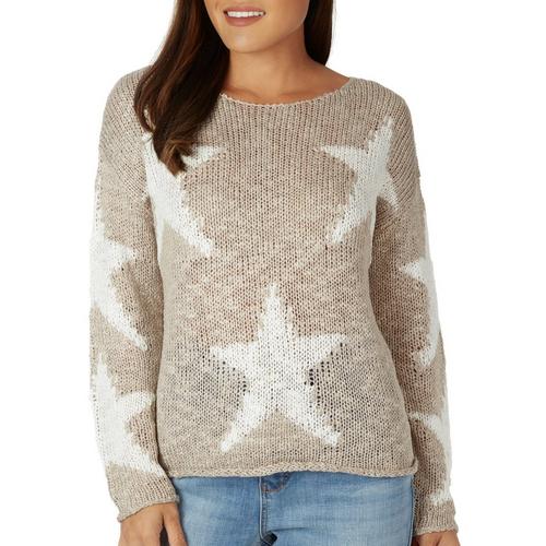 Cliche Womens Knit Star Long Sleeve Pullover Sweater
