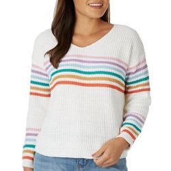 Cliche Womens Multi Stripe V Neck Knit Sweater