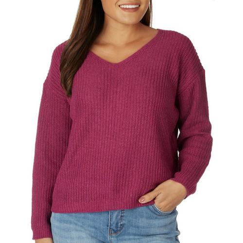 Cliche Womens Solid V Neck Knit Sweater