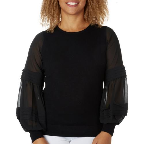 Cliche Womens Solid Sheer Balloon Long Sleeve Top